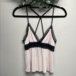Victoria’s Secret Lace Trim Babydoll Cami Sleep Tank Top Modal Polka Dot M